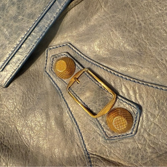 Balenciaga GGH Brief Bag Light Blue Handbag with Gold Accents - Picture 8 of 15